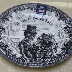 ROYAL WESSEX HALLOWEEN SKULL TIL DEATH DO US PART SALAD PLATES - NEW - SET OF 4